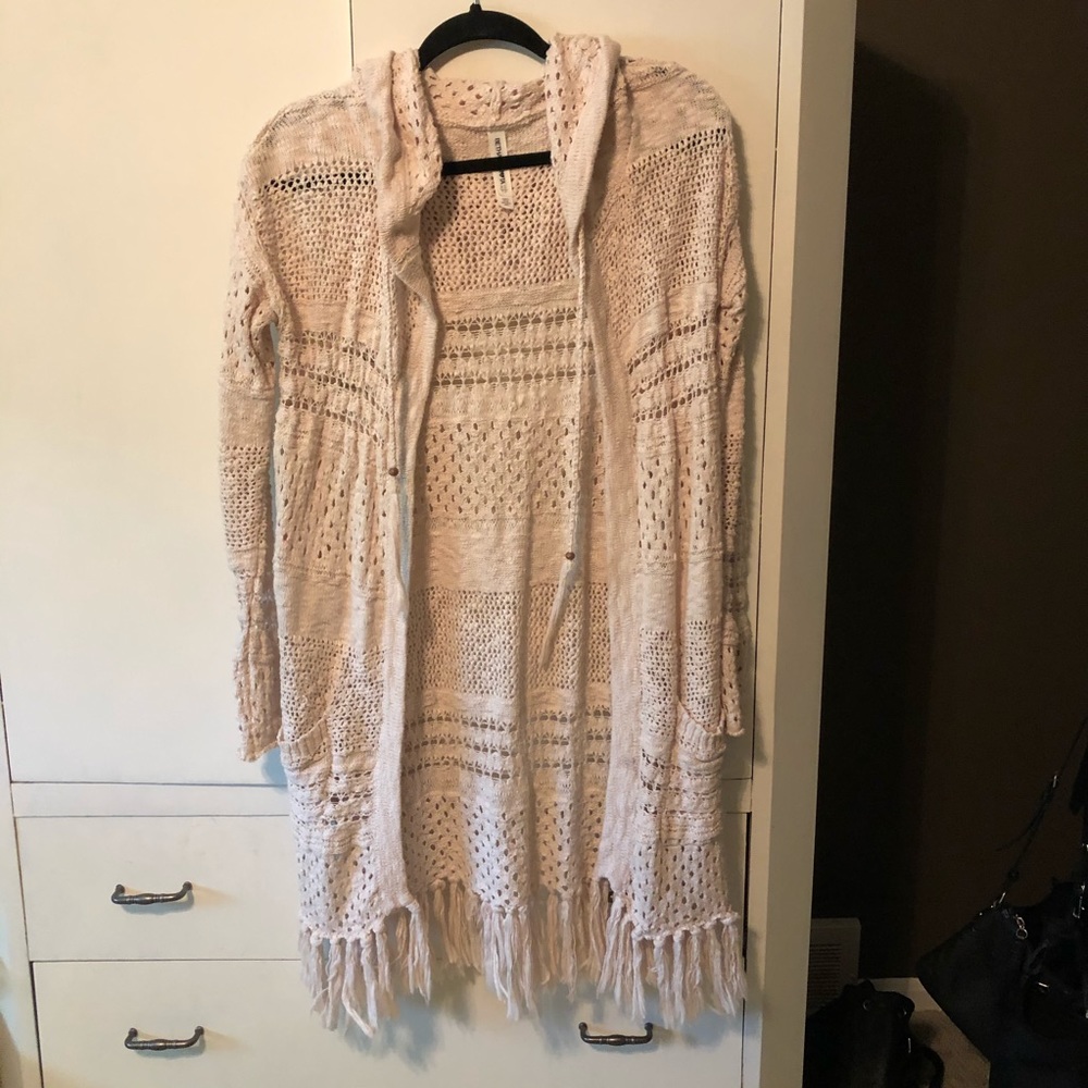 Long fringe hoodie sweater